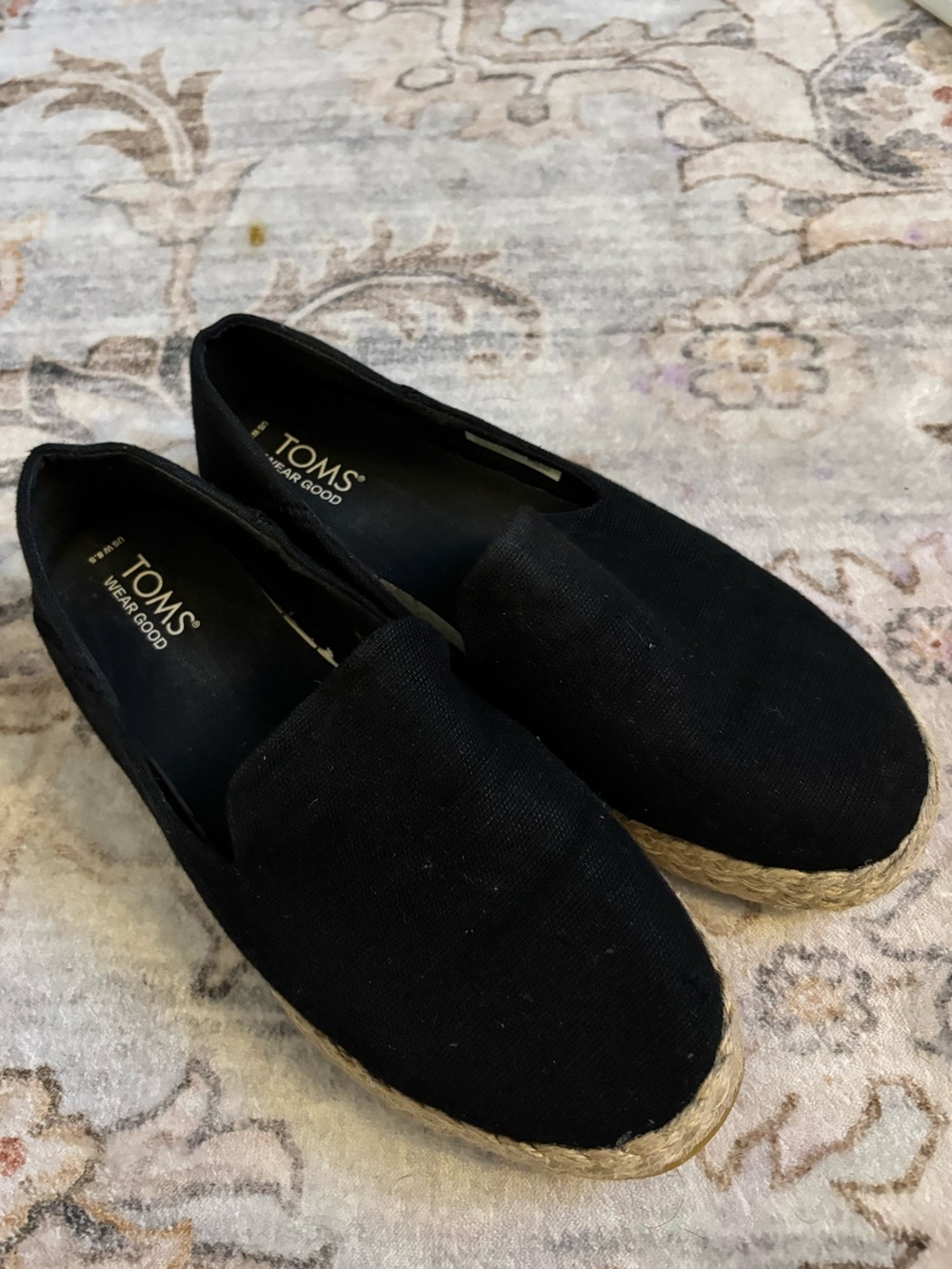 Toms Black Canvas Espadrille Slip-Ons with Jute Sole